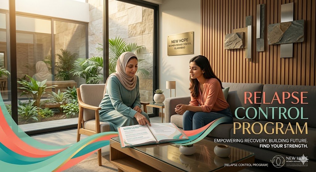 Relapse Control Program| Relapse Control Program in Islamabad Pakistan. The process of addiction or mental health recovery is a lifelong process that does not end after the initial treatment. Although a rehabilitation program is an important step, long-term stability needs support, awareness, and practical plans. It is here that the relapse control program comes in with structure. The Relapse Control Program designed in Islamabad Pakistan aims at assisting the individuals to identify the early warning signs, control triggers, and practice healthy routines. In New Hope Women Rehab Center Islamabad, relapse prevention is regarded as an essential component of the recovery process, which provides patients with the instruments and advice to continue the progress in the long term. The knowledge of the relapse control programs functionality can assist individuals and families to remain ready and dedicated to the long-term recovery. Relapse and the Problems of Relapse. Relapse has been misinterpreted as a failure yet in fact, it may be an element of the recovery process to some individuals. It is a relapse to substance use or other unhealthy behaviors after some improvement. Relapse can be caused by several factors such as stress, emotional difficulties, environmental stimuli, or absence of constant support. The identification of these factors is a significant move towards prevention. One of the professional Relapse Control Programs in Islamabad Pakistan is aimed at early identification of these challenges and assisting individuals to devise strategies to deal with them. The main elements of a Relapse Control Program. Relapse prevention programs are structured to offer continuous support and practical aids that assist people to remain stable in their daily lives. Trigger Identification Trigger identification is one of the most significant elements of relapse prevention. The triggers can be emotional stress, some environments or social situations which enhance the risk of relapsing. In New Hope Women Rehab Center Islamabad, patients are instructed to identify their own triggers and how they affect behavior. A structured Relapse Control Program in Islamabad Pakistan, assists people in building awareness, which is crucial in prevention of relapse. Coping Strategies and Skill Development. One of the most important aspects of relapse prevention is learning to deal with stress and emotional difficulties. Practical coping skills are taught to patients to be applied in real life. These policies can involve: • Stress management techniques • Meditative and restorative activities. • Problem-solving skills • Emotional regulation methods The Relapse Control Program of Islamabad Pakistan is a reliable program that aims at developing these skills in order to enable people to cope with the challenges without resorting to substance use. Continuous Counseling and Support. Follow-up counseling is significant in sustaining recovery. Constant therapy sessions allow individuals a secure environment to talk about their progress, difficulties, and concerns. New Hope Women Rehab Center Islamabad, is a facility where follow-up counseling sessions will be conducted to help the patients integrate into their normal lives. In Islamabad Pakistan, a professional Relapse Control Program will see to it that the individuals do not lose touch with the support systems even after they have undergone initial treatment. The importance of Routine and Lifestyle Changes. Making a healthy routine is a significant component of relapse prevention. Daily routines can assist people to be attentive and minimize the risk of triggers. The positive lifestyle changes could be: • Having a regular sleep schedule. • Physical exercise. • Practicing healthy eating habits • Staying involved in productive activities New Hope Women Rehab Center Islamabad, encourages patients to implement practices that can promote physical and emotional health. The Relapse Control Program in Islamabad Pakistan is well planned and focused on the significance of stability and balance in daily life. The Significance of Family and Social Support. Family and friends can play a great role in the recovery process. Loved ones can also offer encouragement and make people remain motivated when they have knowledge about the recovery process. Family intervention can involve attending counseling sessions or finding out how to contribute to recovery positively. Communication and understanding can be open and foster relationships and decrease stress. A reputable Relapse Control Program in Islamabad Pakistan understands the importance of a good support system and promotes the involvement of the family where necessary. Family support is a part of recovery planning at New Hope Women Rehab Center Islamabad, to facilitate long-term success. Long-term Relapse Prevention Program Benefits. Relapse prevention programs have long-term advantages beyond substance use avoidance. They assist people to gain confidence, enhance emotional stability, and feel stable. Among the major advantages, there are: • Increased self-awareness • Better stress management • Stronger relationships • Improved decision-making skills There is a Relapse Control Program in Islamabad Pakistan that is comprehensive and aims at assisting individuals to live balanced and fulfilling lives following treatment. In New Hope Women Rehab Center Islamabad, relapse prevention is considered as a continuous process that helps in the constant growth and self-development. Frequently Asked Questions (FAQs) 1. What is a relapse control program? Relapse control program is an organized plan that assists people to sustain recovery by recognizing triggers, devising coping skills and continuous support. 2. What is the significance of relapse prevention? Relapse prevention assists a person to cope with the difficulties, minimize the possibility of relapsing to substance use, and sustain long-term recovery. 3. What are common triggers for relapse? Examples of common triggers are stress, emotional problems, particular settings, or social circumstances related to past substance use. 4. Is it possible to prevent relapse? Although relapse is not always fully avoidable, structured programs can greatly lower the risk of relapse by equipping individuals to manage the challenges effectively. 5. How much time is required to be spent in a relapse prevention program? The time will be different according to personal needs, yet constant assistance can be helpful in the long-term recovery. Conclusion The process of recovery is a lifelong process that involves constant effort, consciousness and encouragement. The Relapse Control Program in Islamabad Pakistan is a structured program that is very important in assisting people to stay on track and overcome difficulties. Relapse prevention programs offer a solid base of permanent recovery by emphasizing trigger identification, coping mechanisms, counseling, and lifestyle modifications. This process is further reinforced by the support of the family and professionals who help individuals develop confidence and resilience. Relapse control initiatives in New Hope Women Rehab Center Islamabad, are based on ethical care, patient well-being, and long-term success. With consistent counseling and systematic support, people will be able to sustain the process of recovery and have a brighter future of being healthier.